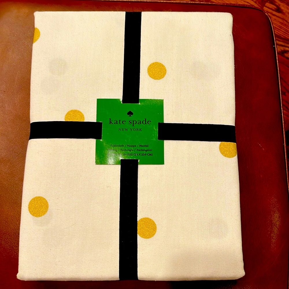 Kate Spade Large Gold Polka Dot  60" x 102" Tablecloth - New with Tags